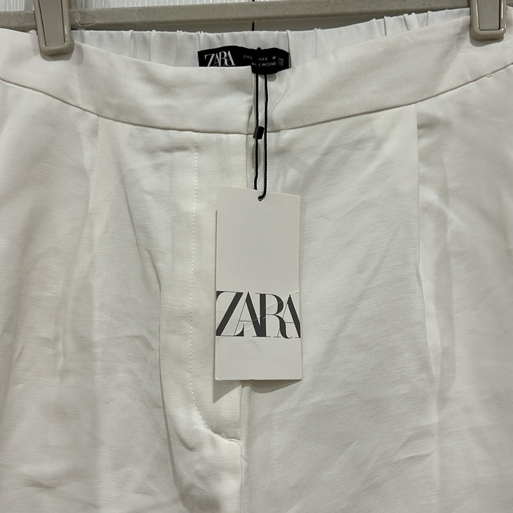 ZARA Pleated Elastic Back Shorts Womens White Size Large - Picture 3 of 8